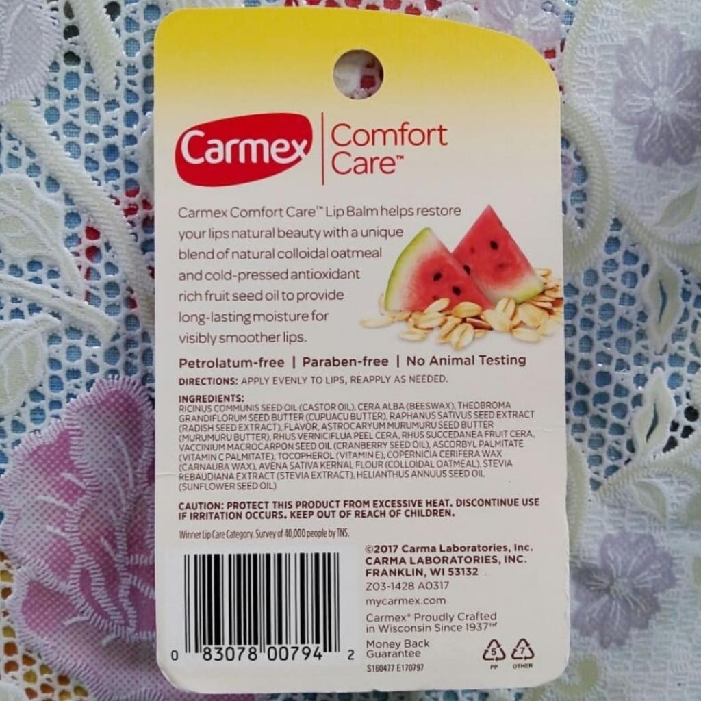 Carmex Comfort Care Natural Colloidal Oatmeal Lip Balm Watermelon Blast Бальзам для губ