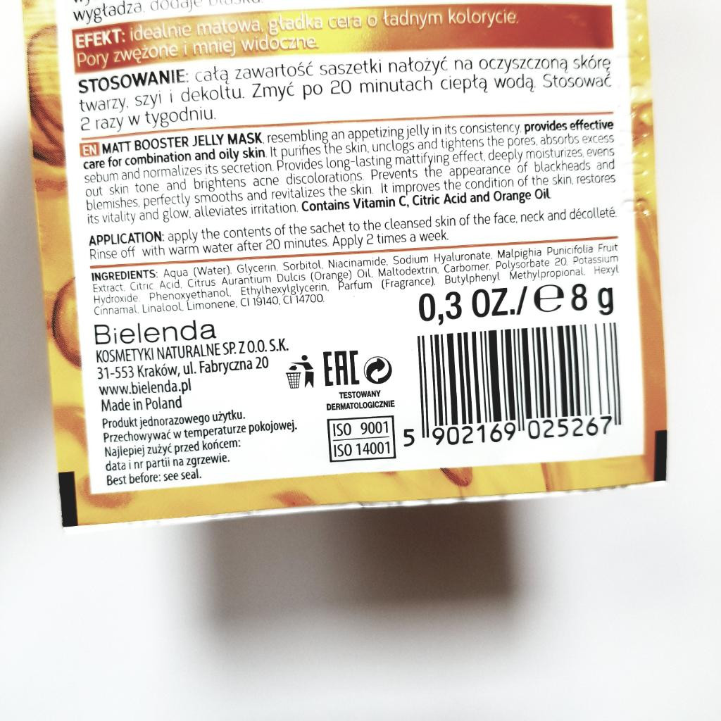 Bielenda Jelly Mask Matt Booster Матирующая маска-гель (желе).