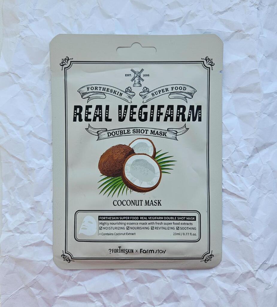 FARMSTAY Fortheskin Super Food Real Vegifarm coconut mask Питательная тканевая маска с экстрактом кокоса.