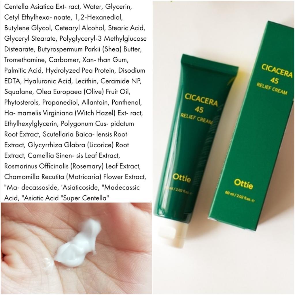 Ottie Cicacera 45 Relief Cream Увлажняющий и регенерирующий крем для лица с экстрактом центеллы.