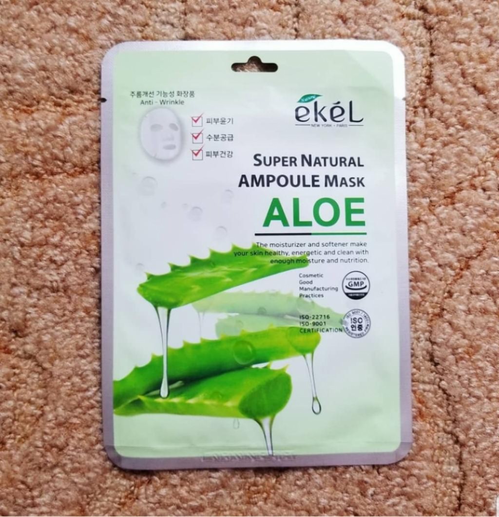 Ekel Super Natural Ampoule Mask Pack Aloe Тканевая маска с экстрактом алоэ.