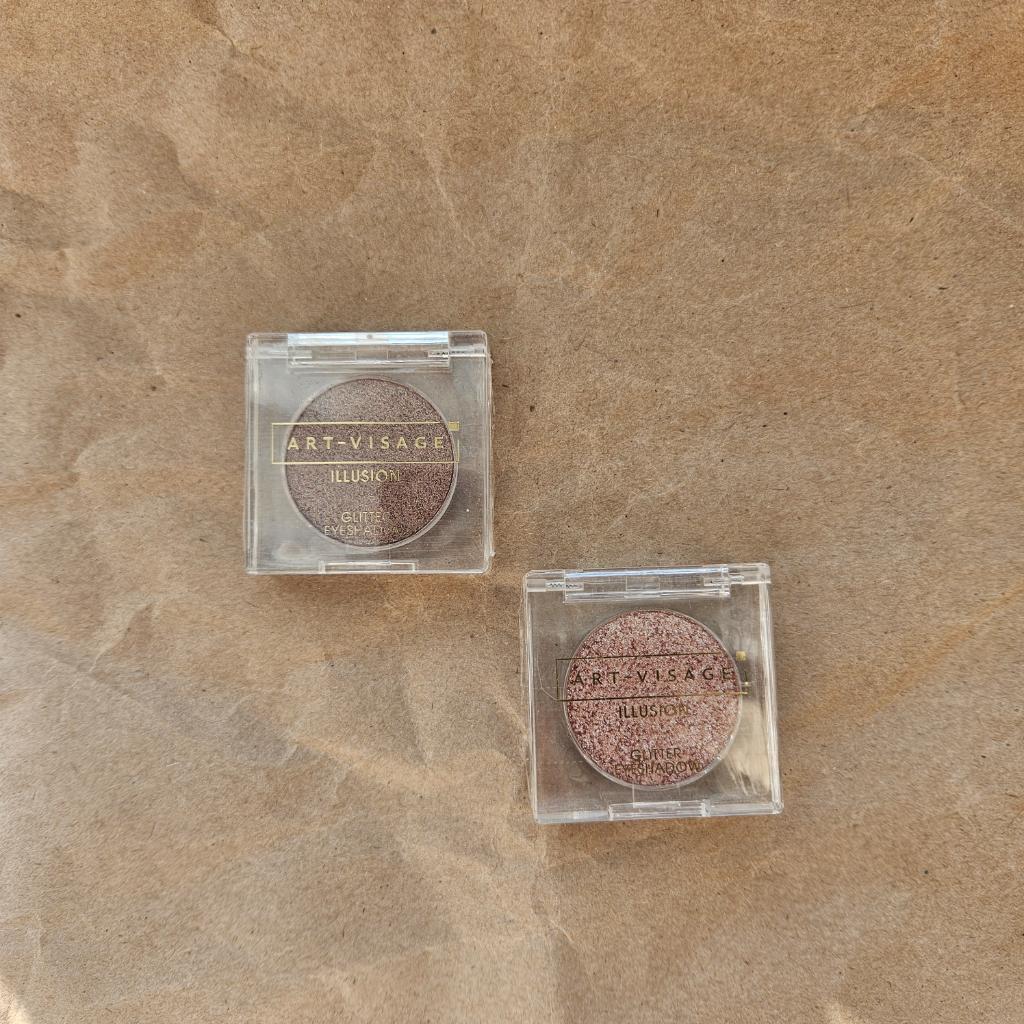 Art -visage illusion glitter eyeshadow Сияющие тени - блёстки в 34 и 35 оттенках.