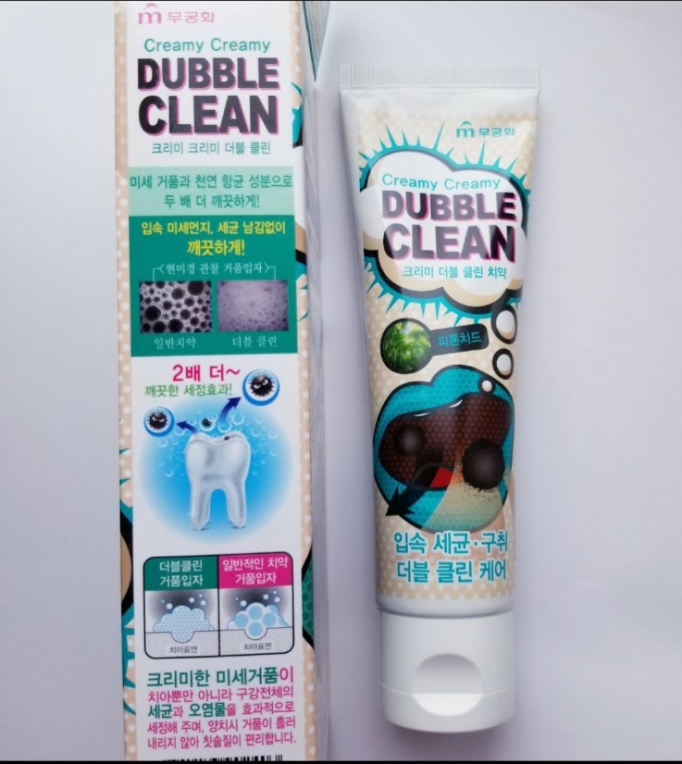 Mukunghwa Creamy Creamy Dubble Clean Кремовая зубная паста с очищающими пузырьками и фитонцидами.